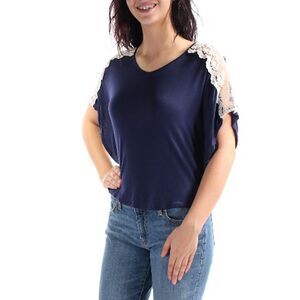 HEARTS AND HIPS Womens Navy Sheer Dolman Sleeve Jewel Neck Top Size: M